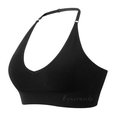 Bymermaids️ Besiūlės moteriškos sportinės liemenėlės su apynasriu kaklelis, fitneso joga, nematoma liemenėlė Sexy Deep V Bralette Crop Tops