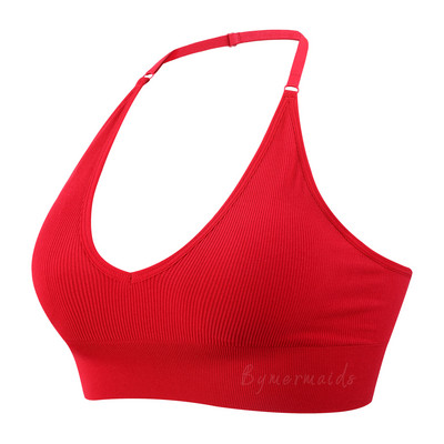 Bymermaids️ Besiūlės moteriškos sportinės liemenėlės su apynasriu kaklelis, fitneso joga, nematoma liemenėlė Sexy Deep V Bralette Crop Tops