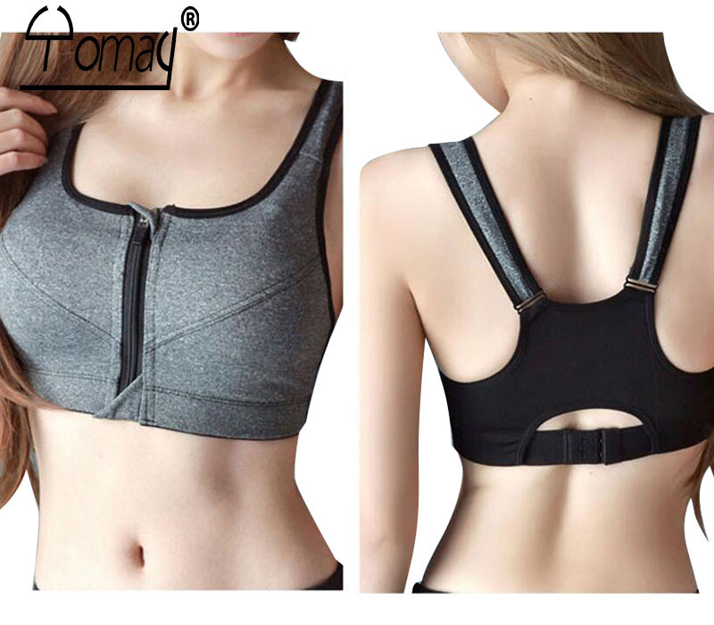 S-5XL Yomay sieviešu sporta krūšturis, profesionālais priekšējais rāvējslēdzējs, skriešanas jogas krūštura veste Push Up Triecienizturīgs Wirefree Crop Top fitnesa krūšturis