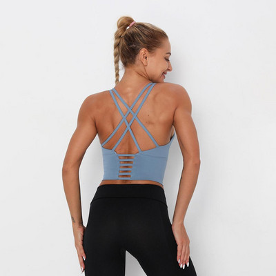 Naiste spordirinnahoidja ülaosa, fitness, naiste jooksmise kärbitud topid Pehmest nailonist treeningule Push Up polsterdatud joogarinnahoidja aktiivrõivad