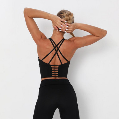 Naiste spordirinnahoidja ülaosa, fitness, naiste jooksmise kärbitud topid Pehmest nailonist treeningule Push Up polsterdatud joogarinnahoidja aktiivrõivad