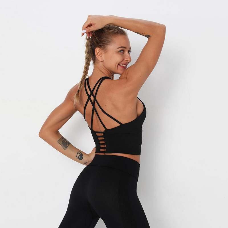 Naiste spordirinnahoidja ülaosa, fitness, naiste jooksmise kärbitud topid Pehmest nailonist treeningule Push Up polsterdatud joogarinnahoidja aktiivrõivad