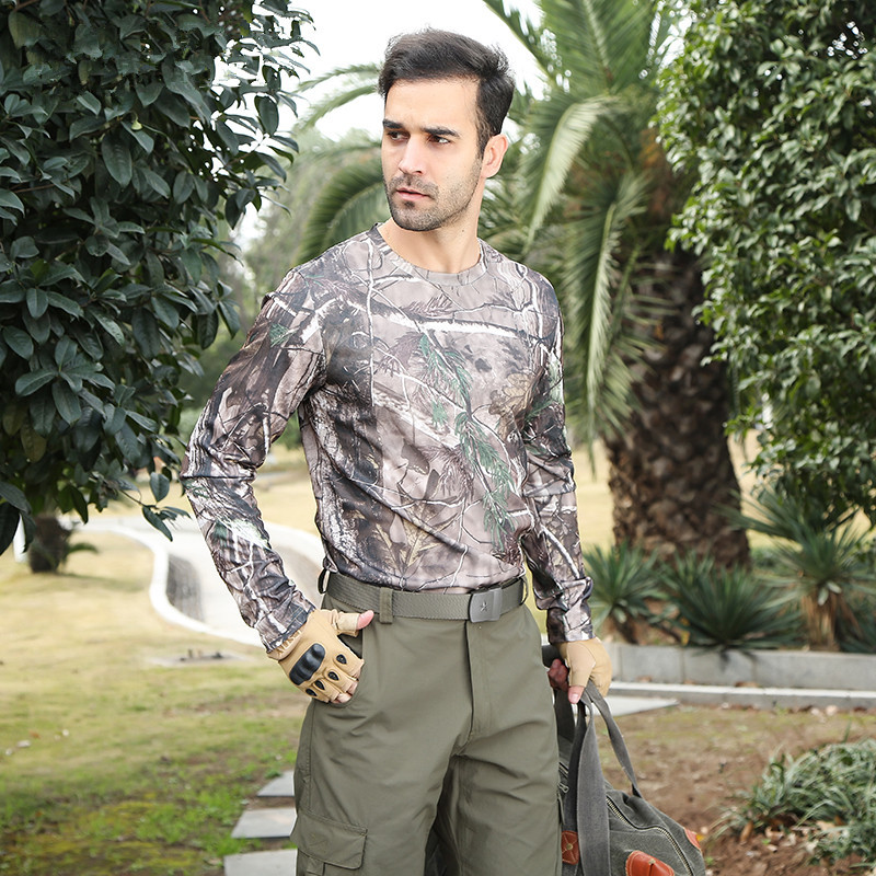 Férfi nyári Quick Dry Bionic Camo hosszú ujjú póló szabadtéri sportokhoz hegymászáshoz kempingezéshez, túrázáshoz, hadsereg taktikai pólójához