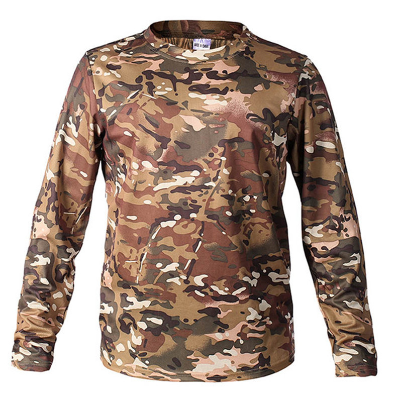 Férfi nyári Quick Dry Bionic Camo hosszú ujjú póló szabadtéri sportokhoz hegymászáshoz kempingezéshez, túrázáshoz, hadsereg taktikai pólójához