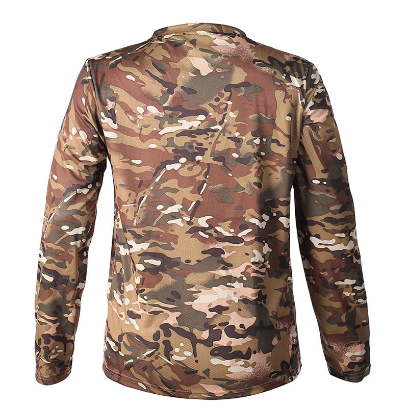 Férfi nyári Quick Dry Bionic Camo hosszú ujjú póló szabadtéri sportokhoz hegymászáshoz kempingezéshez, túrázáshoz, hadsereg taktikai pólójához
