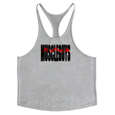 Prekės ženklo Vyriški gimnastikos viršutiniai drabužiai Kultūrizmas Stringer Tanktop Fitness Vyriški marškiniai be rankovių Y Atgal Tank Top vyrų Medvilninė treniruočių liemenė
