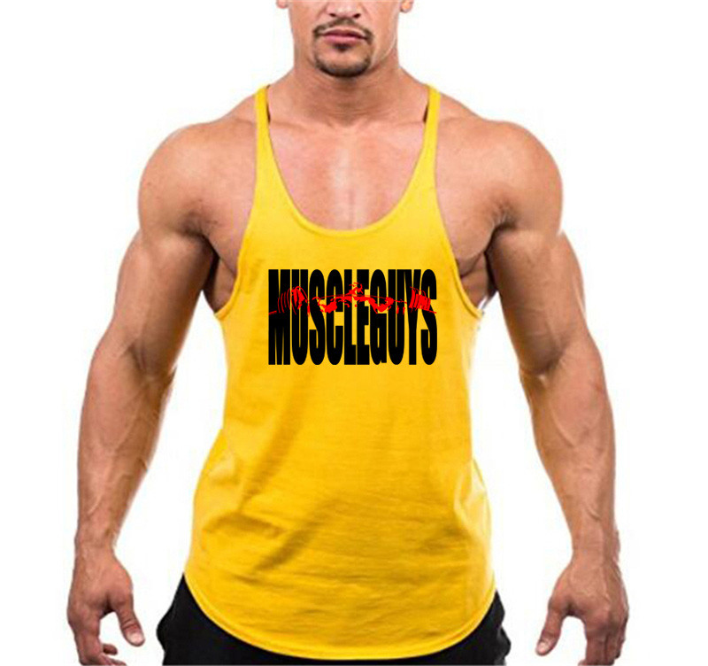Prekės ženklo Vyriški gimnastikos viršutiniai drabužiai Kultūrizmas Stringer Tanktop Fitness Vyriški marškiniai be rankovių Y Atgal Tank Top vyrų Medvilninė treniruočių liemenė