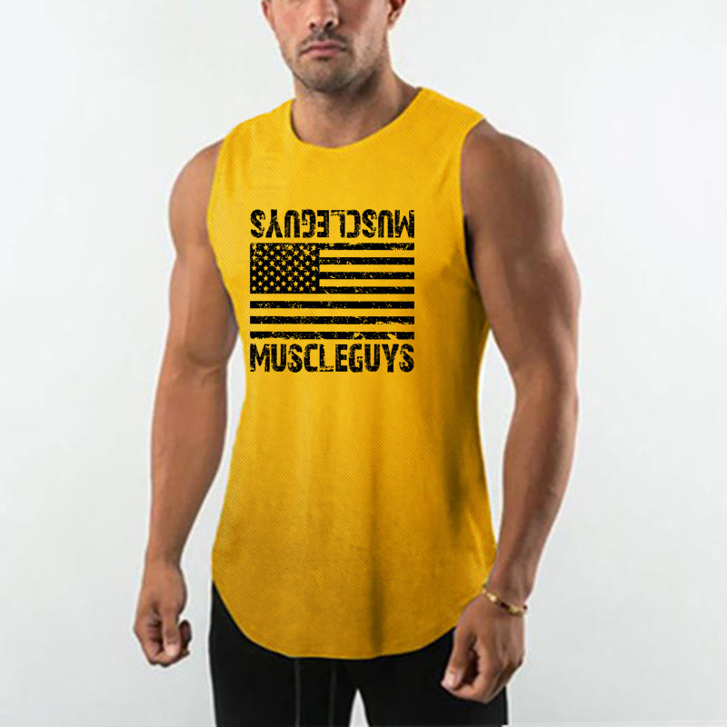 Férfi edzőtermi sportcipő nyári légáteresztő hálós ujjatlan O nyakú egyszínű felsők Futómellény Fitness felsők férfi ruházat