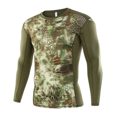 Male Spring Autumn Long Sleeve Physical Slim Shirt Army Fans Outdoor Training Hiking Climbing Fast Dry Camo Tactical Sports Tops