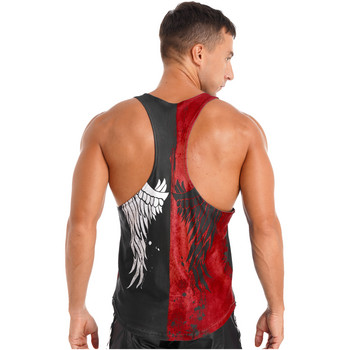 Ανδρικά αναπνεύσιμα αμάνικα γυμναστικής γυμναστικής Μυϊκή μπλούζα με στάμπα φτερά με φανελάκι Ανδρικά αθλητικά μπλουζάκια για τρέξιμο Ρούχα γυμναστικής