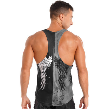 Ανδρικά αναπνεύσιμα αμάνικα γυμναστικής γυμναστικής Μυϊκή μπλούζα με στάμπα φτερά με φανελάκι Ανδρικά αθλητικά μπλουζάκια για τρέξιμο Ρούχα γυμναστικής