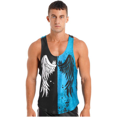 Vyriški, kvėpuojantys berankoviai, treniruoklių salė, kūno rengybos raumenys, sparnai, spausdinti liemenės, vyriški sportiniai bėgimo marškinėliai, treniruočių drabužiai