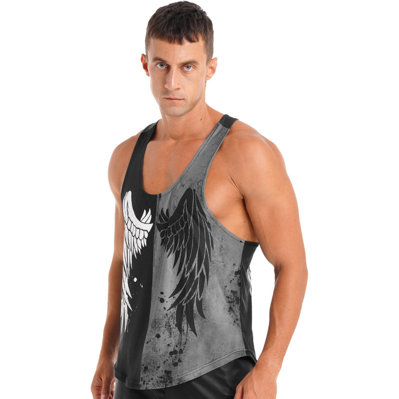Vyriški, kvėpuojantys berankoviai, treniruoklių salė, kūno rengybos raumenys, sparnai, spausdinti liemenės, vyriški sportiniai bėgimo marškinėliai, treniruočių drabužiai