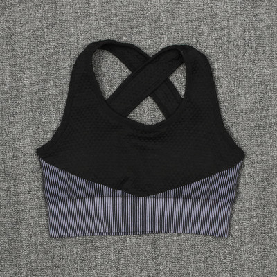 CHRLEISURE csíkos női mellény Hátsó Cross Sport melltartó Fitness Top Push Up Seamless Melltartó High Impact Tank Top Légáteresztő sportruházat