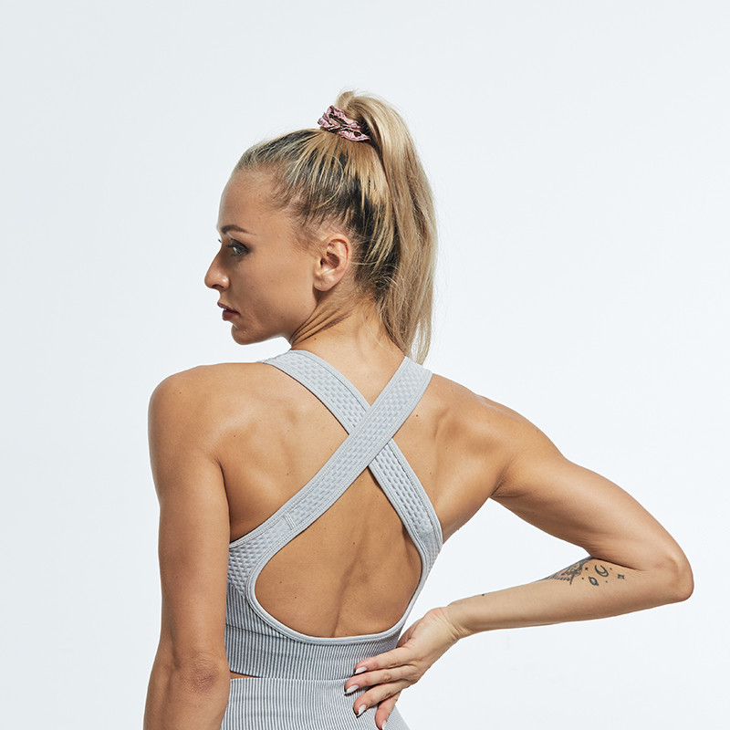 CHRLEISURE csíkos női mellény Hátsó Cross Sport melltartó Fitness Top Push Up Seamless Melltartó High Impact Tank Top Légáteresztő sportruházat