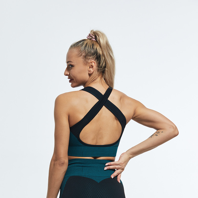 CHRLEISURE csíkos női mellény Hátsó Cross Sport melltartó Fitness Top Push Up Seamless Melltartó High Impact Tank Top Légáteresztő sportruházat
