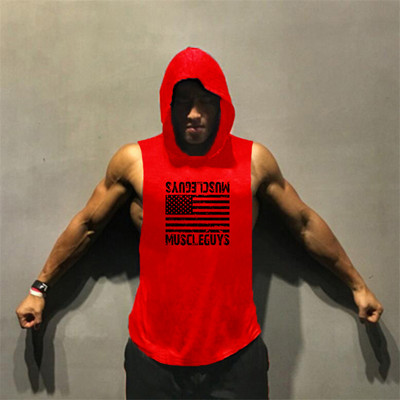 Futómellény Amerikai zászló Nyomtatás Testépítés Ujjatlan kapucnis Férfi Sport Fitness kapucnis Tank Top Férfi Tornatermi Ruházat Kapucnis