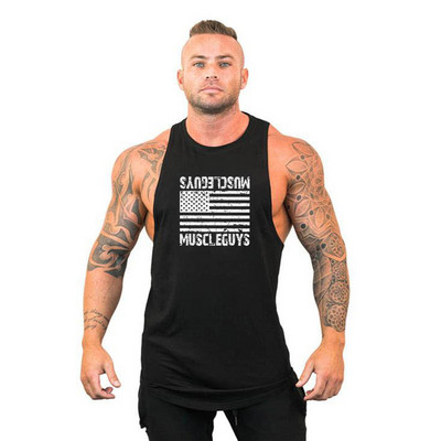Futómellény Amerikai zászló Nyomtatás Testépítés Ujjatlan kapucnis Férfi Sport Fitness kapucnis Tank Top Férfi Tornatermi Ruházat Kapucnis