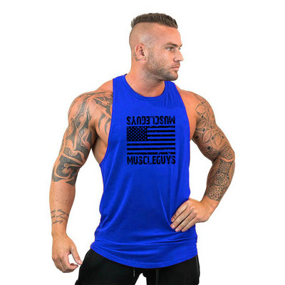 Futómellény Amerikai zászló Nyomtatás Testépítés Ujjatlan kapucnis Férfi Sport Fitness kapucnis Tank Top Férfi Tornatermi Ruházat Kapucnis