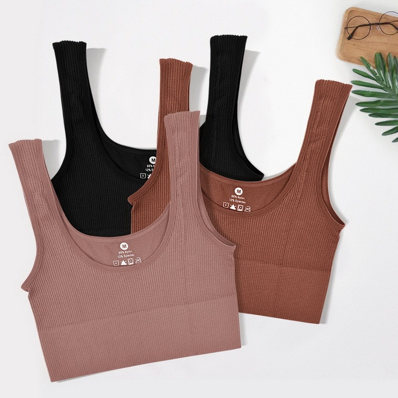 Κορυφαία γυναικεία τοπ χωρίς ραφές Αθλητικό σουτιέν γυμναστικής γιόγκα Bralette Cami σέσουλα λαιμού με ραβδώσεις Basic μπλουζάκι U Back Camisole Gym Tank Top