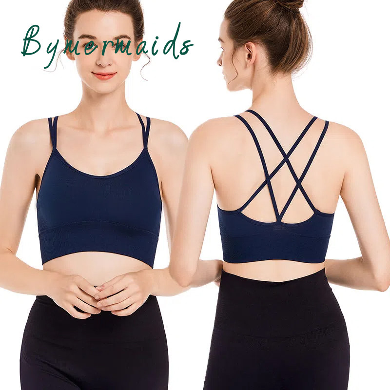 Bymermaids️ Nagy méretű sportmelltartó nőknek Gym Fitness Yoga Top Cross Backless Bralette Super Push Up Melltartók Légáteresztő felsők