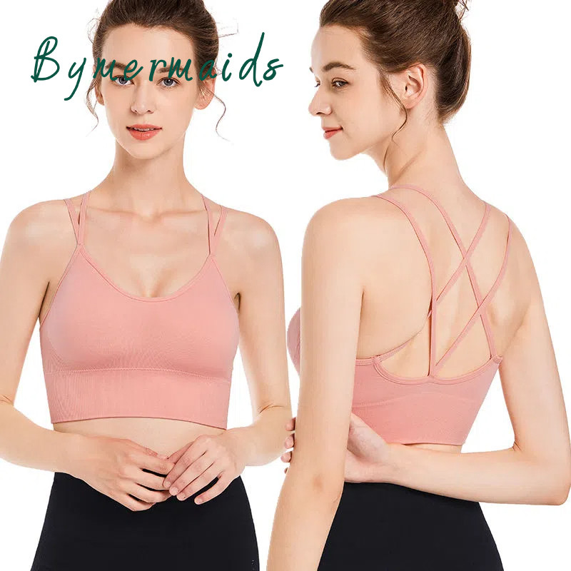 Bymermaids️ Nagy méretű sportmelltartó nőknek Gym Fitness Yoga Top Cross Backless Bralette Super Push Up Melltartók Légáteresztő felsők