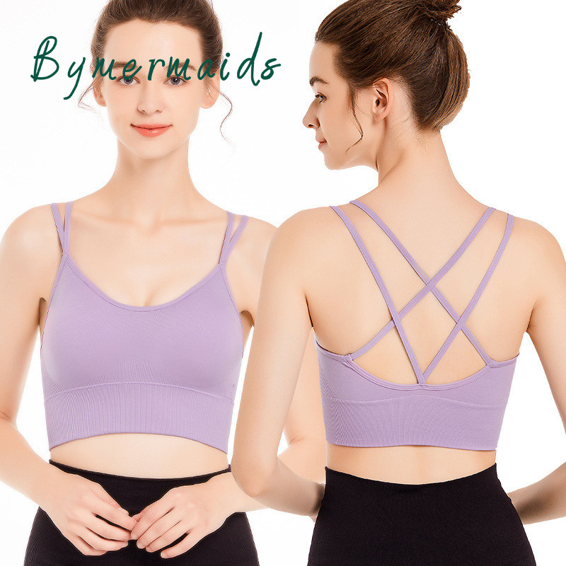 Bymermaids️ Nagy méretű sportmelltartó nőknek Gym Fitness Yoga Top Cross Backless Bralette Super Push Up Melltartók Légáteresztő felsők