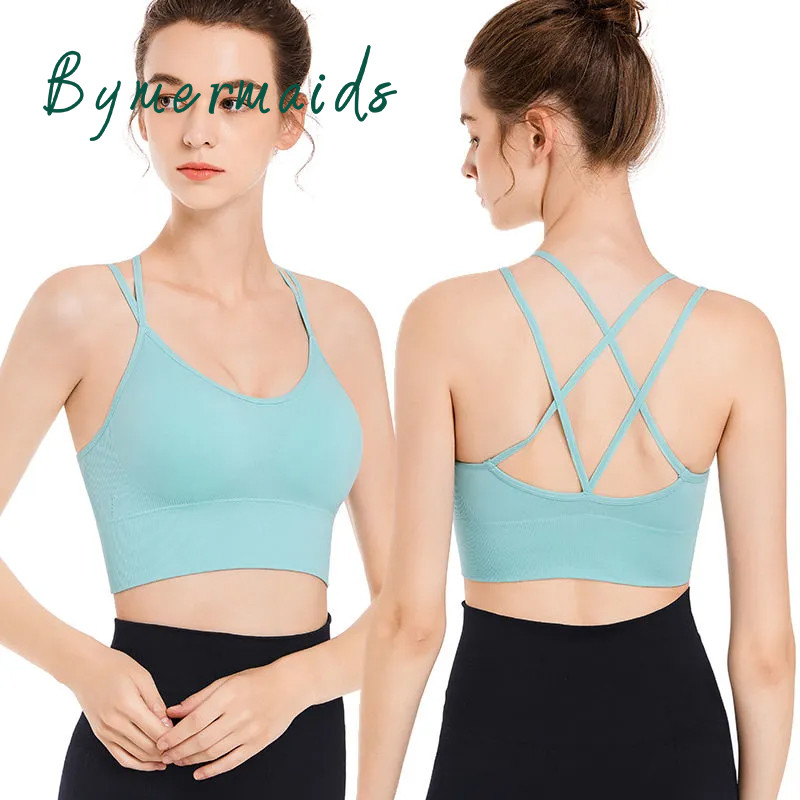 Bymermaids️ Nagy méretű sportmelltartó nőknek Gym Fitness Yoga Top Cross Backless Bralette Super Push Up Melltartók Légáteresztő felsők