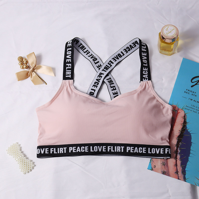 Moteriškos raidės sportinės liemenėlės Push Up Tube Top Fitness Bėgimo Jogos Liemenėlės Sportiniai Viršutiniai Moteriški Apranga Sporto Apranga Kietas apatinis trikotažas Sportinė apranga