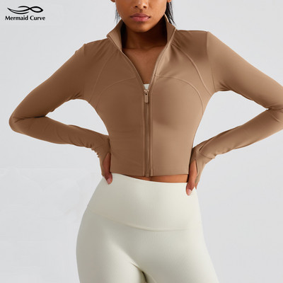 Running Gym Women Clothes Slim Fit Waist Length Nulu Cropped Define Yoga Jacket Thumbholes Buttery Soft High Collar Fitness Coat