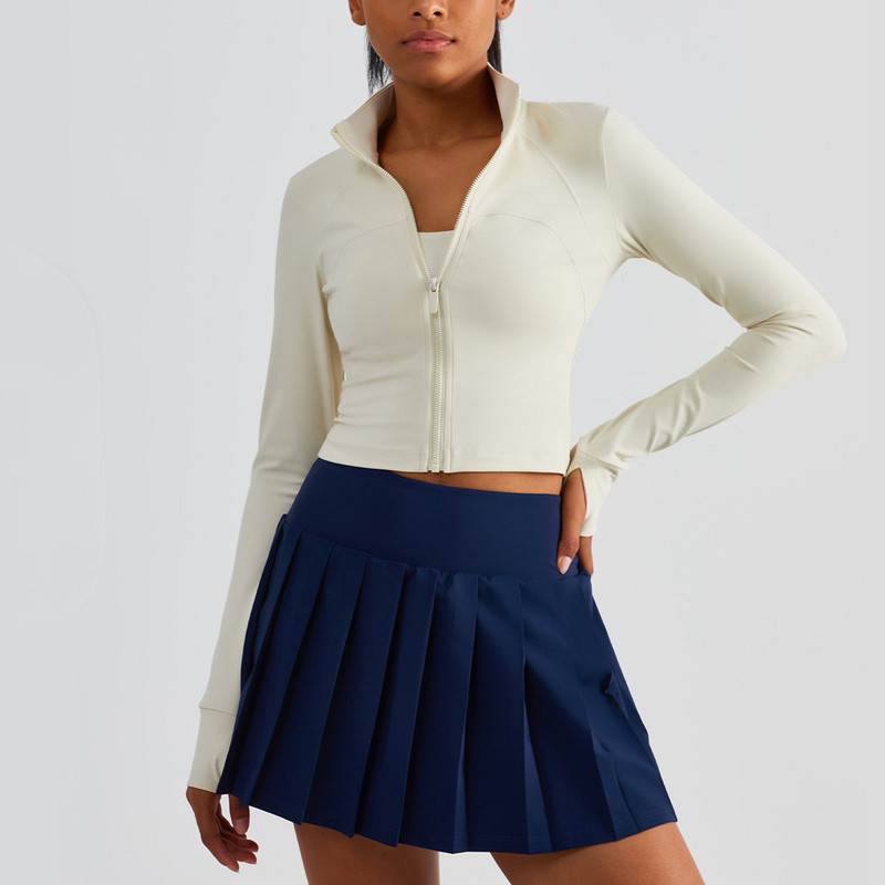 Bėgimo sporto salė Moteriški drabužiai Lieknas, liemens ilgis Nulu apkarpytas Define Yoga Striukė Thumbholes Sviestinis Minkštas Sportinis paltas aukšta apykakle