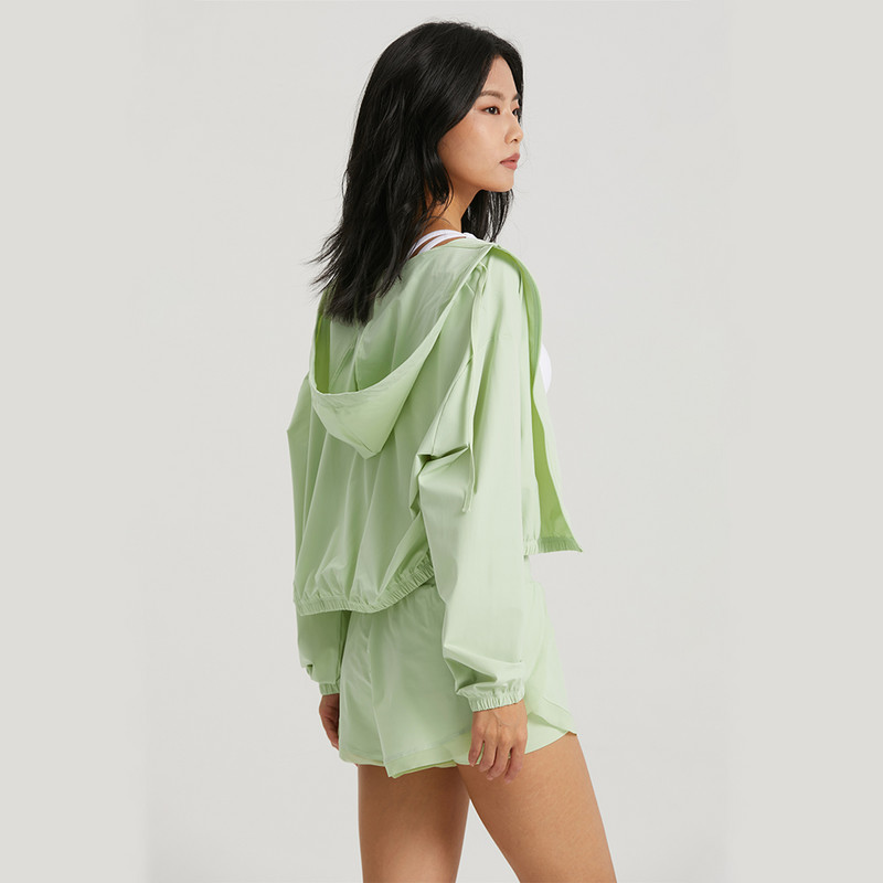 Moterų sportinė striukė ilgomis rankovėmis marškinėliai treniruotėms su gobtuvu Treniruotės nuo vėjo striukė lauko apsauga nuo saulės Drabužiai Joga sportinė apranga