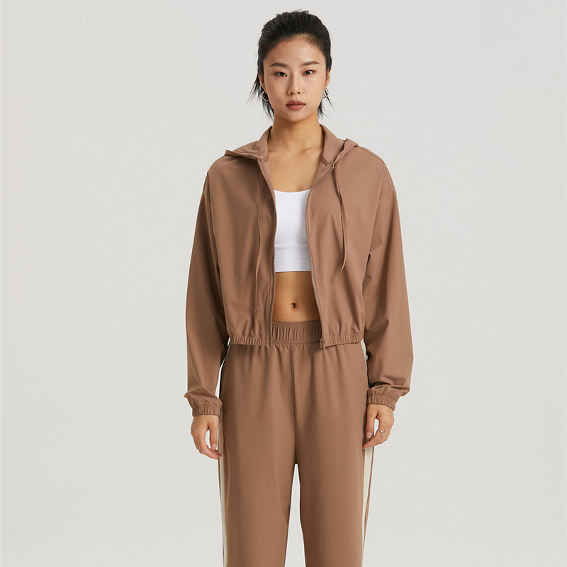 Moterų sportinė striukė ilgomis rankovėmis marškinėliai treniruotėms su gobtuvu Treniruotės nuo vėjo striukė lauko apsauga nuo saulės Drabužiai Joga sportinė apranga