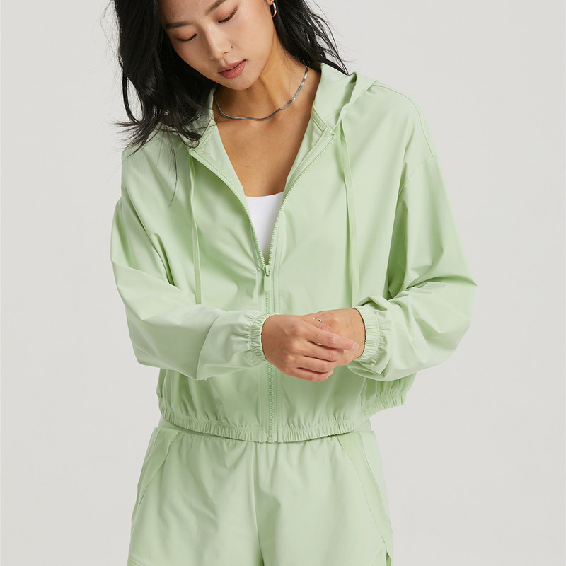 Moterų sportinė striukė ilgomis rankovėmis marškinėliai treniruotėms su gobtuvu Treniruotės nuo vėjo striukė lauko apsauga nuo saulės Drabužiai Joga sportinė apranga