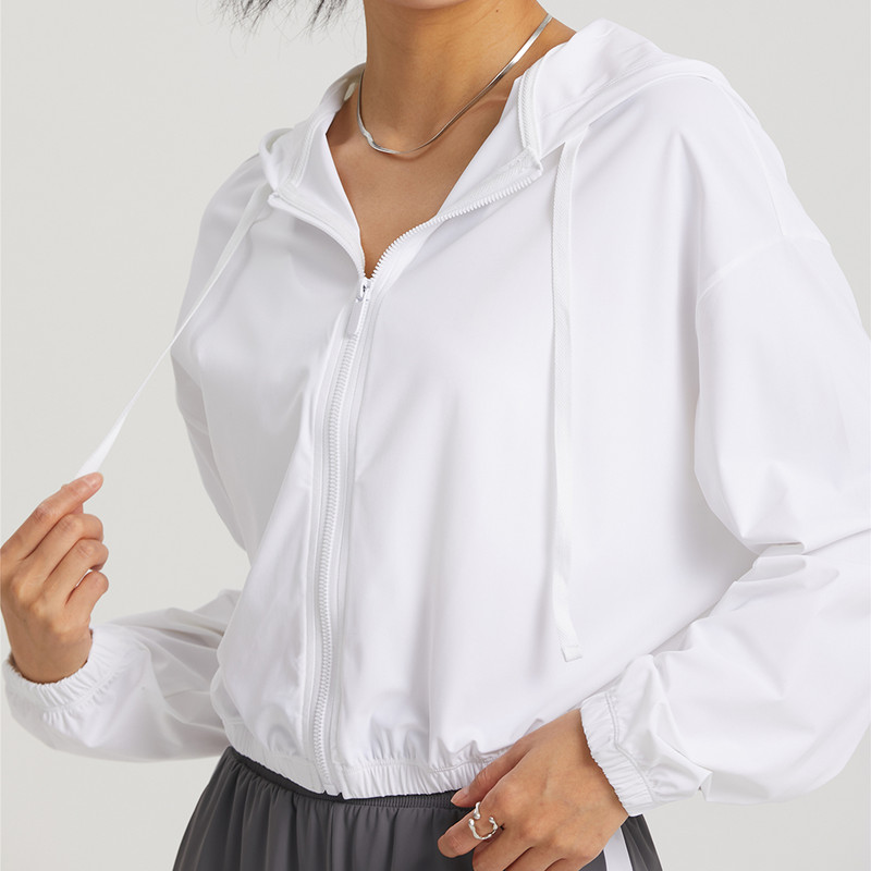 Moterų sportinė striukė ilgomis rankovėmis marškinėliai treniruotėms su gobtuvu Treniruotės nuo vėjo striukė lauko apsauga nuo saulės Drabužiai Joga sportinė apranga