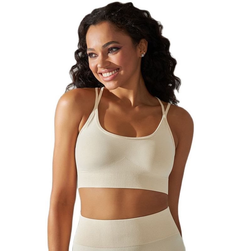 CHRLEISURE Cross Sport melltartó, gyönyörű hátsó fitnesz fehérnemű női sportmellény mellkaspárnával, elasztikus edzéshez Crop felső
