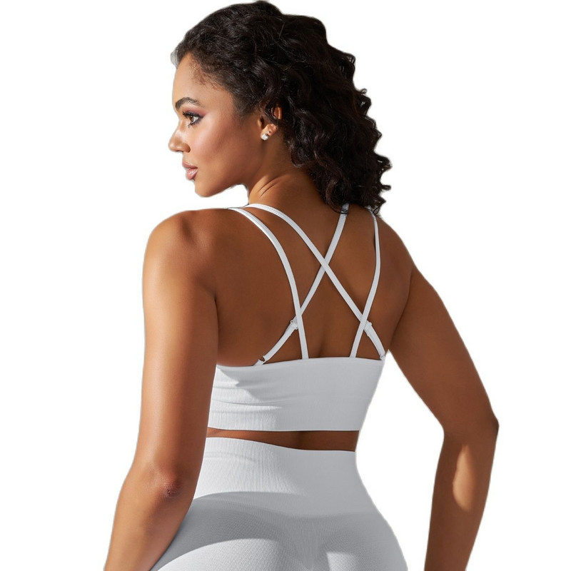 CHRLEISURE Cross Sport melltartó, gyönyörű hátsó fitnesz fehérnemű női sportmellény mellkaspárnával, elasztikus edzéshez Crop felső
