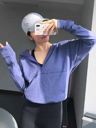 „Hoip Jeeky Loose Slim Sports Top“ moteriški jogos marškinėliai su gobtuvu ilgomis rankovėmis, rudeninė nauja bėgimo striukė, pralaidi orui