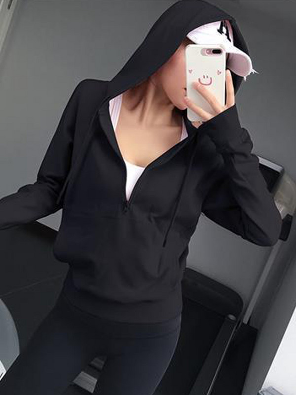 „Hoip Jeeky Loose Slim Sports Top“ moteriški jogos marškinėliai su gobtuvu ilgomis rankovėmis, rudeninė nauja bėgimo striukė, pralaidi orui