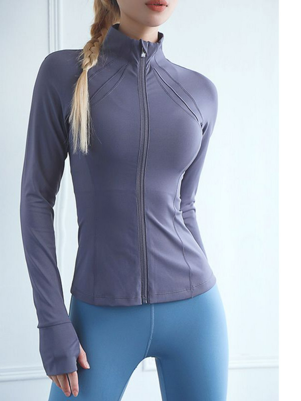 Hoip Jeeky pavasario nauji jogos drabužiai Moteriška striukė Stovi apykaklė Užtrauktukas Sportinis Lieknėjimas Greitai džiūstantys Slim Fitness Drabužiai Taip