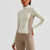 Μονόχρωμο καλσόν με ψηλή λαιμόκοψη Γυναικείο αθλητικό μπουφάν Κορυφή ολοκληρωμένης προπόνησης Μακρυμάνικο παλτό γιόγκα με φερμουάρ