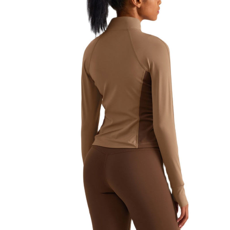 Μονόχρωμο καλσόν με ψηλή λαιμόκοψη Γυναικείο αθλητικό μπουφάν Κορυφή ολοκληρωμένης προπόνησης Μακρυμάνικο παλτό γιόγκα με φερμουάρ