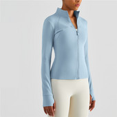 Vienkrāsains Fitness Sieviešu sporta jaka Top Visaptverošs Treniņš Pilns Rāvējslēdzējs Siltums Garām Piedurknēm Jogas Krekls Mētelis Sporta Apģērbs