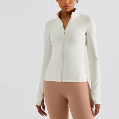 Vienkrāsains Fitness Sieviešu sporta jaka Top Visaptverošs Treniņš Pilns Rāvējslēdzējs Siltums Garām Piedurknēm Jogas Krekls Mētelis Sporta Apģērbs