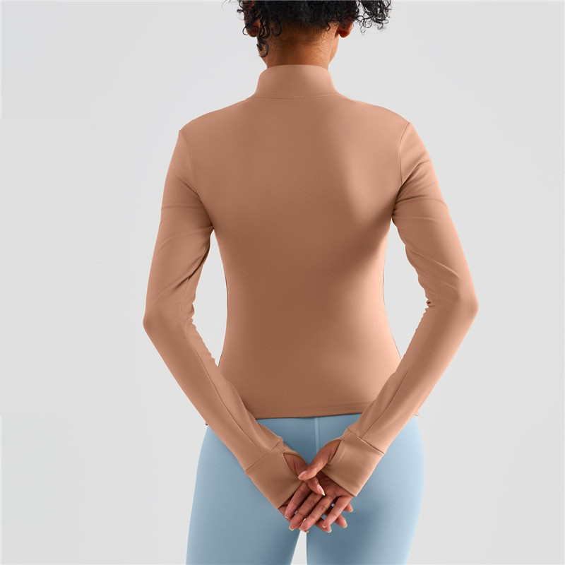 Vienkrāsains Fitness Sieviešu sporta jaka Top Visaptverošs Treniņš Pilns Rāvējslēdzējs Siltums Garām Piedurknēm Jogas Krekls Mētelis Sporta Apģērbs