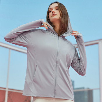 Γυναικεία αθλητική μπλούζα με κουκούλα και μακρυμάνικο μπουφάν για εξωτερικούς χώρους για τρέξιμο αντηλιακό Γυναικεία αθλητική μπλούζα Cool Feeling Yoga Top Workout Loose παλτό