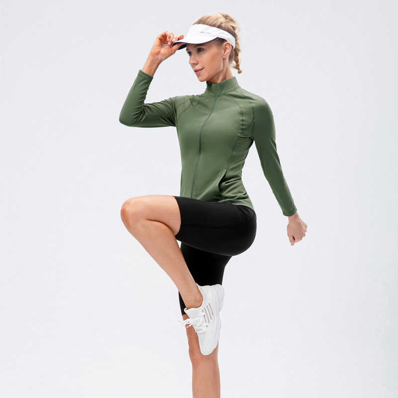 Női sportkabát, hosszú ujjú cipzáras fitnesz jóga póló, felső edzés edzőterem Aktív ruházat Sport futókabátok Edzőruházat kültéri