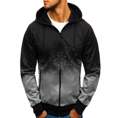 Spring and Autumn New Men`s Sweatshirt Casual Personality Printing Hooded Sweater Cardigan Fitness Running Training Jacket