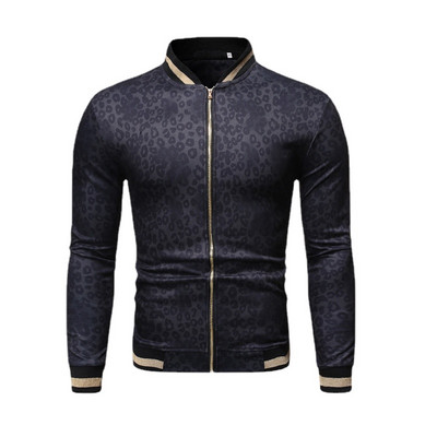 Men`s Jacket Printed Leopard Print Fashion Stand-up Collar Fitness Running Leisure Sports Sweatshirt Autumn Casual Top Clothing