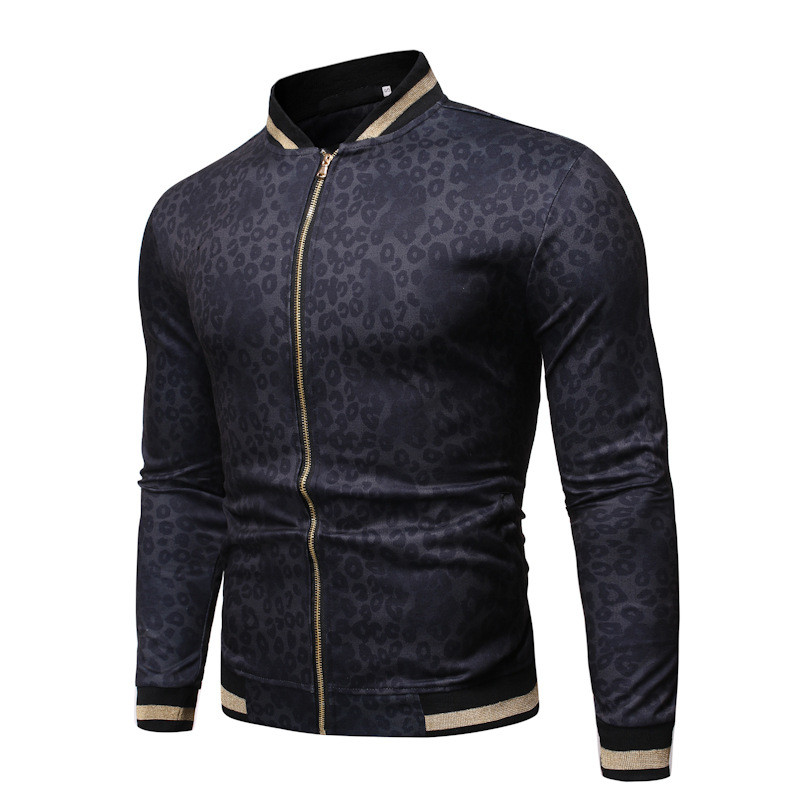 Meeste jope trükitud Leopardimustriga Mood Püstikrae Fitness Jooksmine Vaba aeg Sport Pusa Sügis vabaaja ülariided